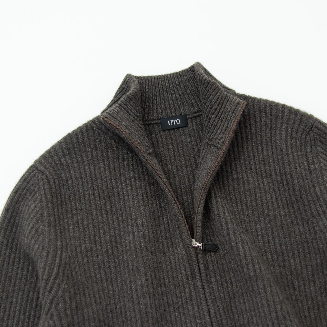 日本製】カシミヤ100% 両畦編み ジップ ジャケット メンズ