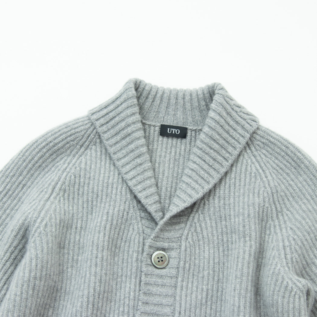 【日本製】カシミヤ100% 両畦編み ショールカラー カーディガン メンズ