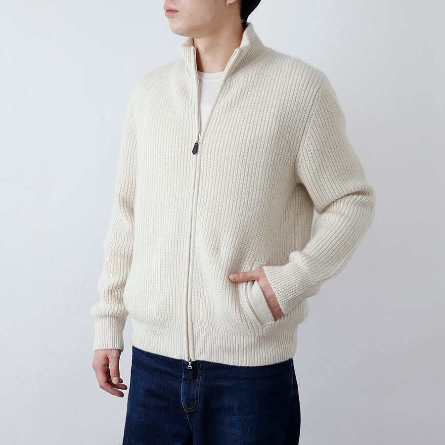 100% Cashmere Single Ridge Zip Cardigan [Men's Made in Japan Washable]